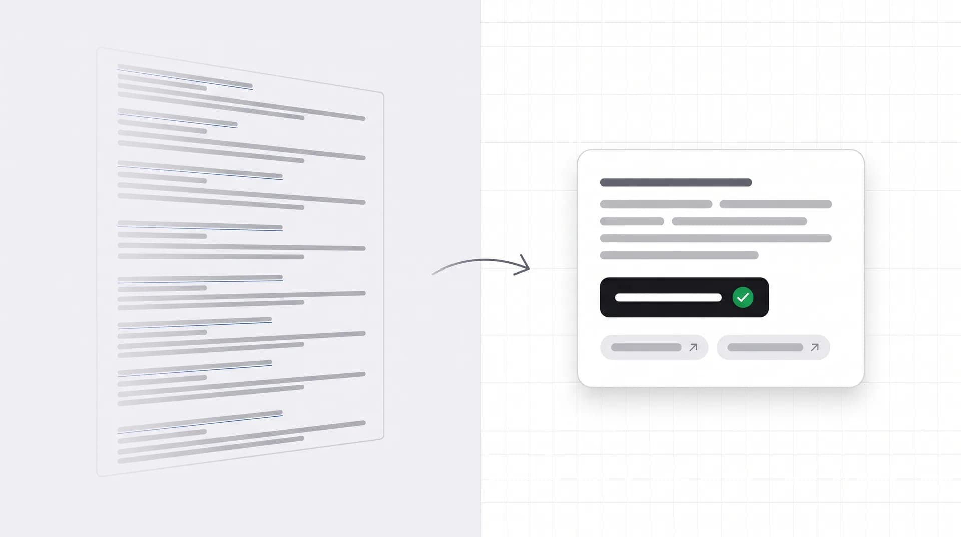 Split illustration: a fading classic search results page on the left, a bright AI answer naming one recommended brand on the right